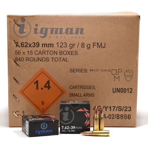 Ammo Inc IGMAN 7.62X39mm 123 Grain Full Metal Jacket, 840 Rounds Case Lot (15 Rounds Per Box / 56 Rounds Per Case)